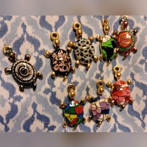8 New Mosaic Turtle Charms - Gold Accent